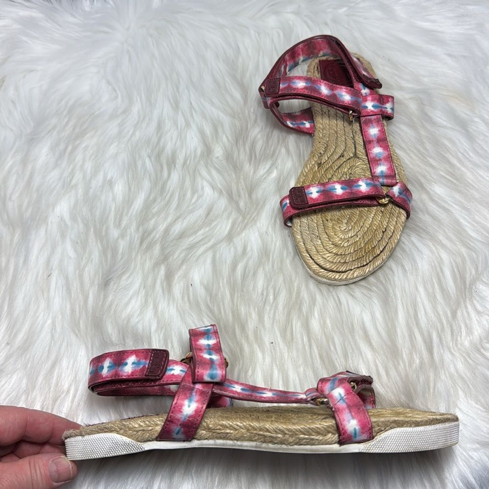 Tory Burch Sonda Women's White/Blue/Pink Strappy Espadrille Flat  Sandals Sz 8.5
